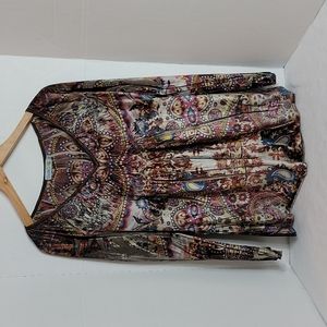 Unity Women's Gray Yellow Blue Pink Paisley Long Sleeve Top,  M